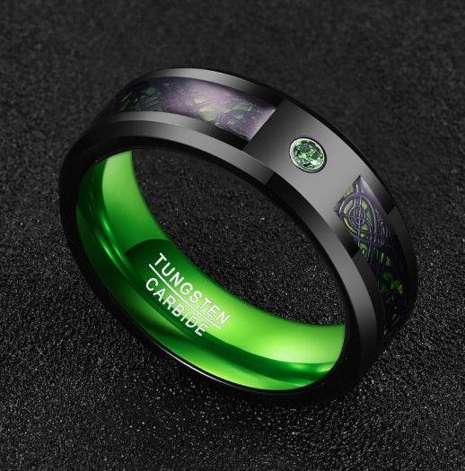 Matte Green Zircon Men Ring Tungsten Carbide Wedding Ring - Mubimart