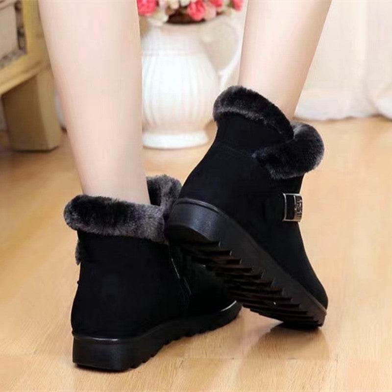 Winter Boots Women Warm Plush Snow Boots Zipper Comfort Flats Shoes - Mubimart