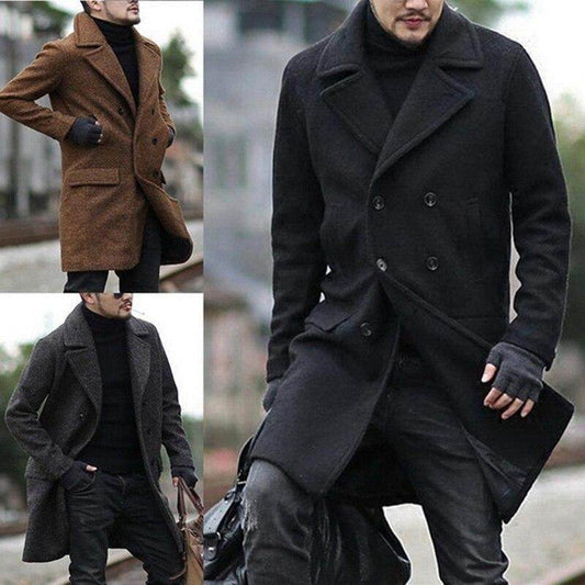 Classic woolen coat trench coat - Mubimart