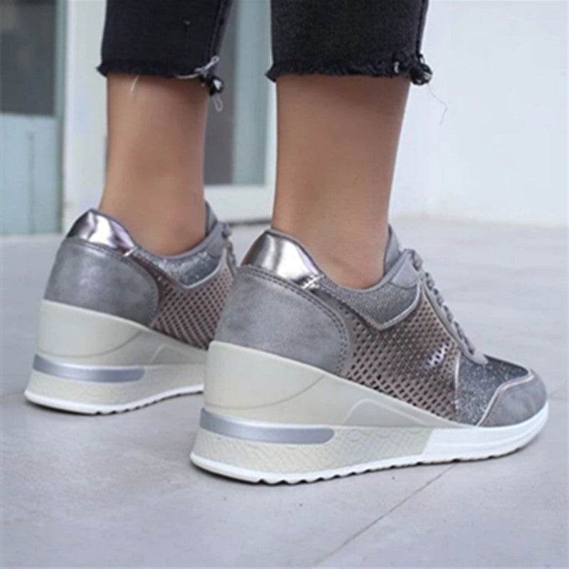 Lacing Sneakers With Platform Heels For Women - Mubimart