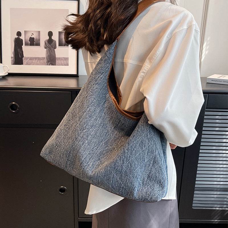 Denim Canvas Bucket Bag Fashion Large Capacity Shoulder Bags For Women Tote Handbag Female Shopping Bags - Mubimart