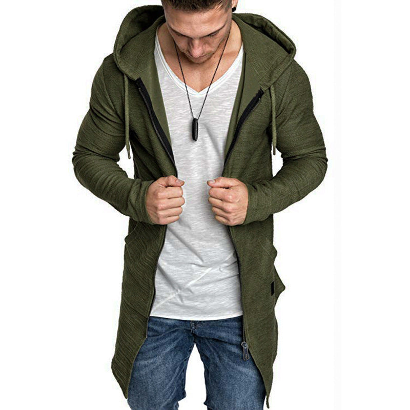 Mid-length men's hoodie with zipper