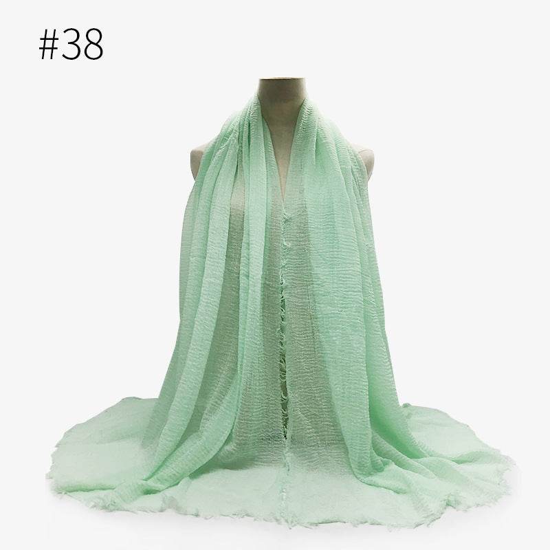 Bubble plain Scarf / cotton scarf fringes women soft solid hijab popular muffler shawls big Pashmina wrap hijab - Mubimart
