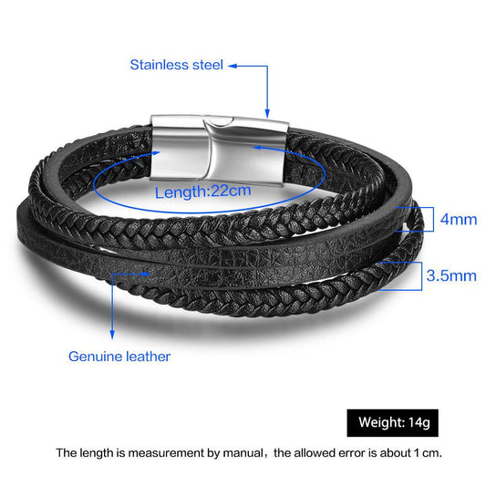 Bracelets & Bangles Men Stainless Steel Leather Bracelets Braided Rope Magnetic Clasp Male Bangles Jewelry New - Mubimart