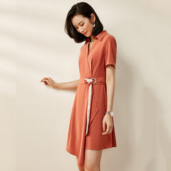 v-neck shirt dress - Mubimart - Shirt Dress 