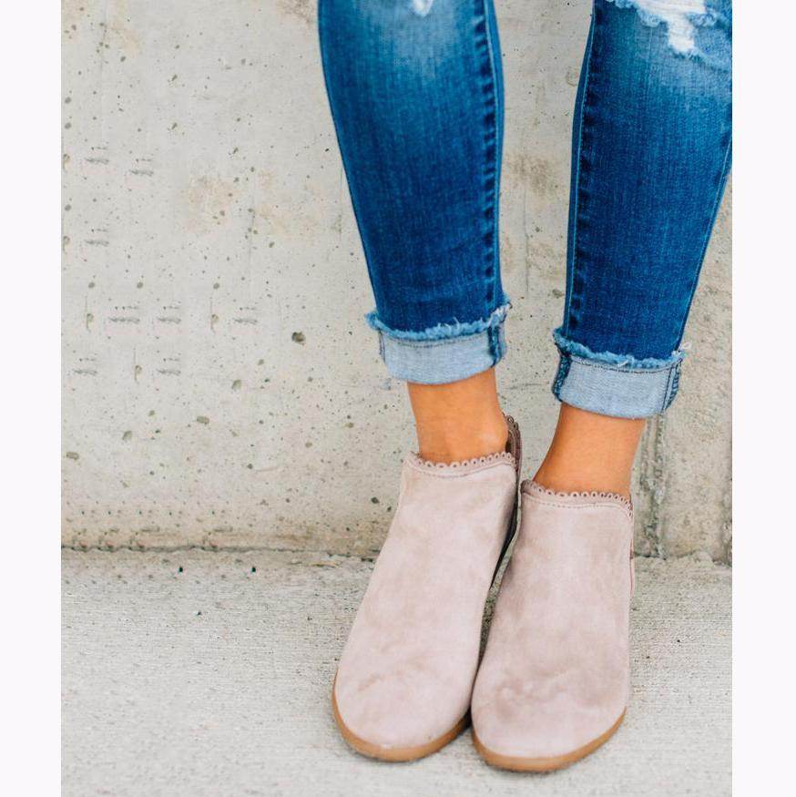Women Booties Slip On Low Heel Ankle Boots - Mubimart