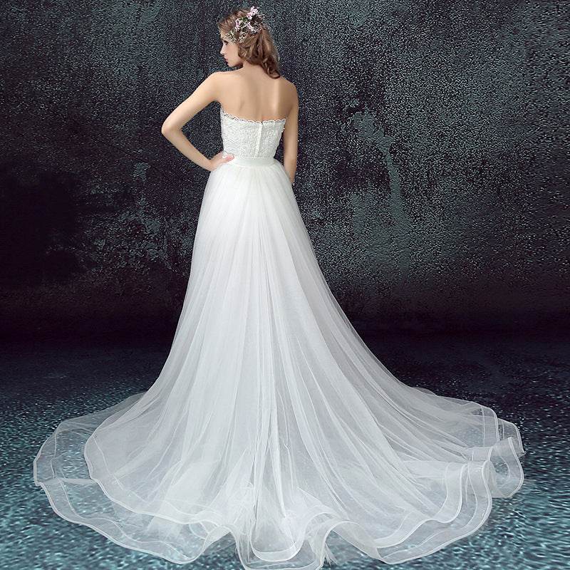 Sexy Detachable Skirt Mermaid Tulle Lace Appliques Short Wedding Dress New Wedding Dresses - Mubimart