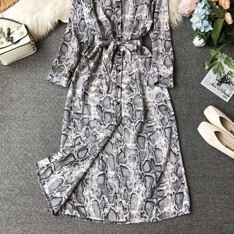 Serpentine Thin Shirt Dress - Mubimart