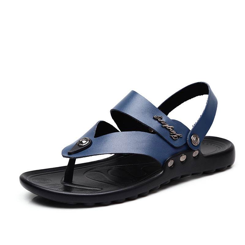 Men's Leather Fashion Sandal Fashion Men's Flip-flop Beach Shoes Men's Slippers - Mubimart