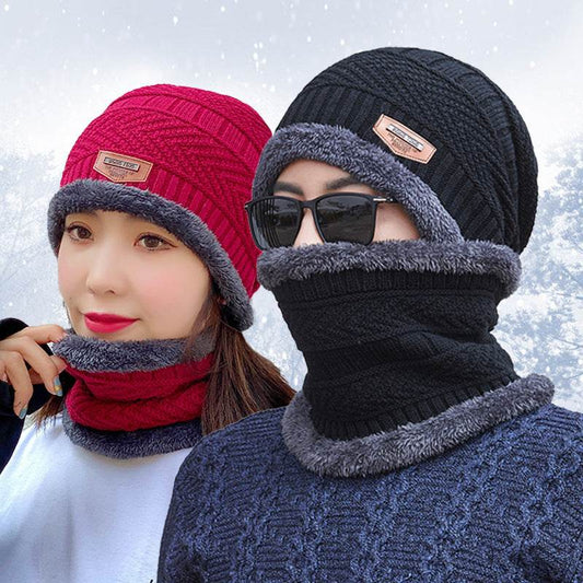 Winter Beanie Hat Scarf Set Warm Knit Hat Thick Fleece Lined Winter Hat Neck Warmer For Men Women - Mubimart