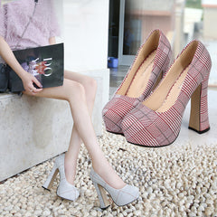 High heels waterproof platform houndstooth