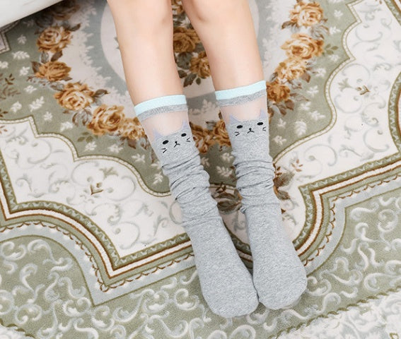 Cat Knee Socks - Mubimart -  