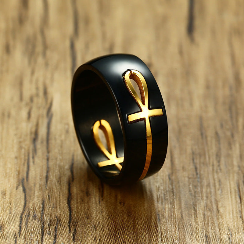 Trennbarer Ankh-Ring mit ägyptischem Kreuz für Männer, personalisierter schwarzer und goldener Edelstahlschlüssel des Lebens, Hochzeit, männlicher Anel-Schmuck 