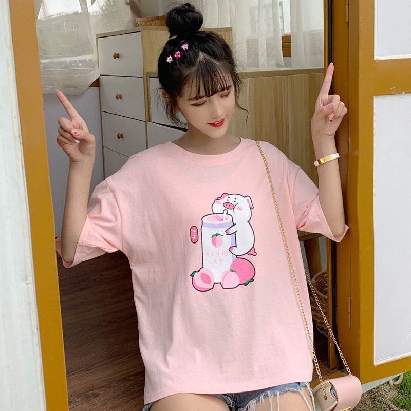 Loose short sleeve T-shirt for women - Mubimart