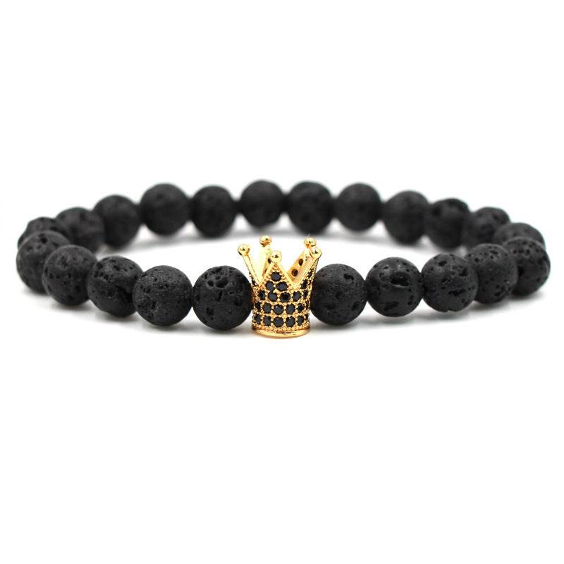 Hot Trendy Lava Stone Pave CZ Imperial Crown And Helmet Charm Bracelet For Men Or Women Bracelet Jewelry Pulseira hombres - Mubimart