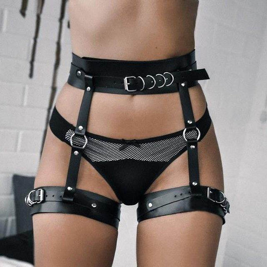 Leather Waist Leg Ring Integrated Garter Belt - Mubimart