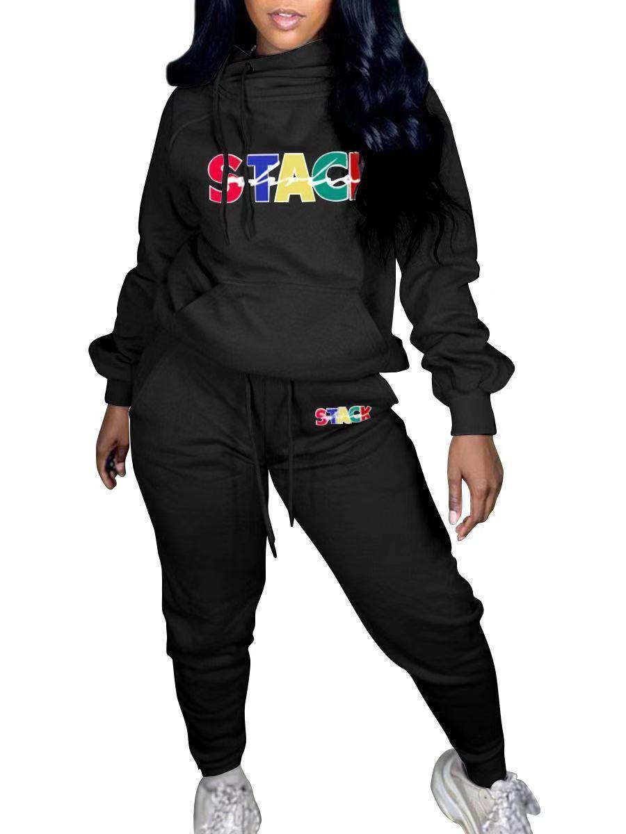 Printed Plus Velvet Sweatshirt Plus Size Sports Suit - Mubimart