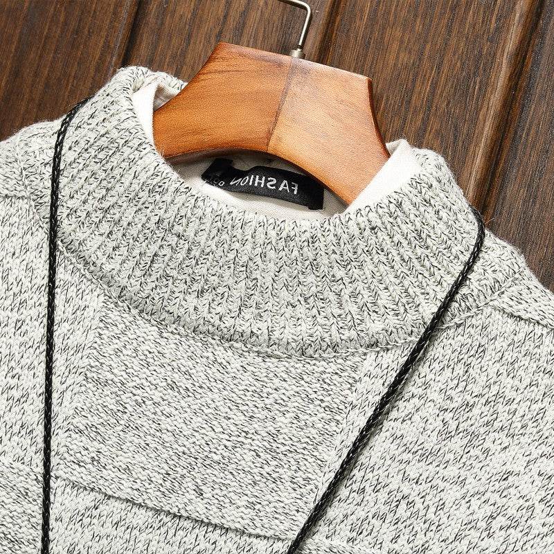 Men's Half Turtleneck Checkered Sweater Fat People Plus Size - Mubimart