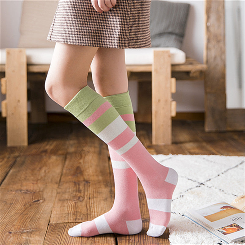 Contrasting color knee-length women's socks - Mubimart -  