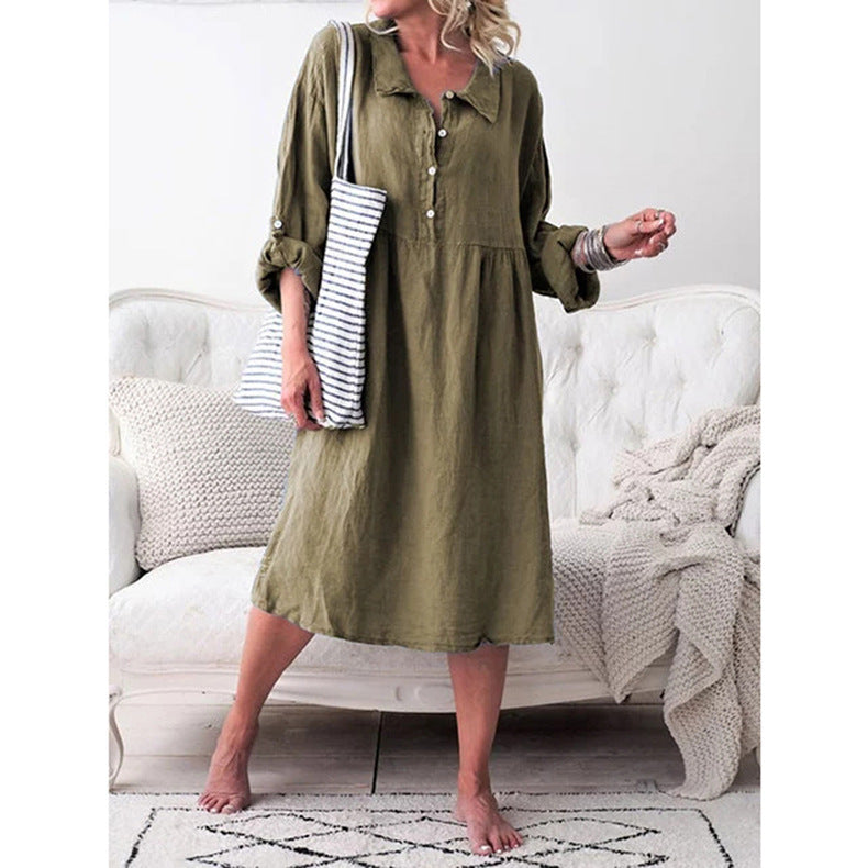 Loose button midi dress - Mubimart -  