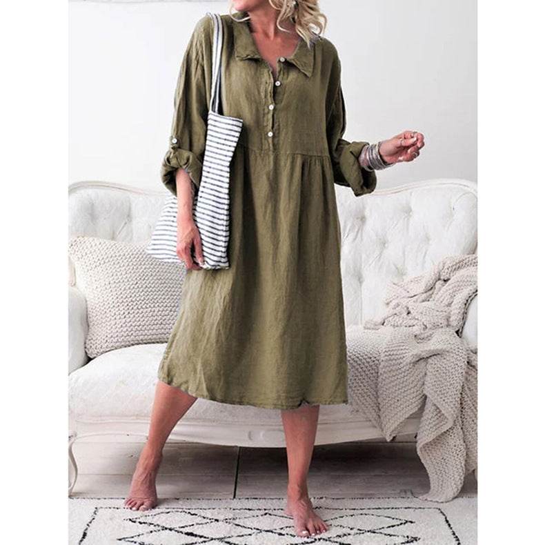 Loose button midi dress - Mubimart