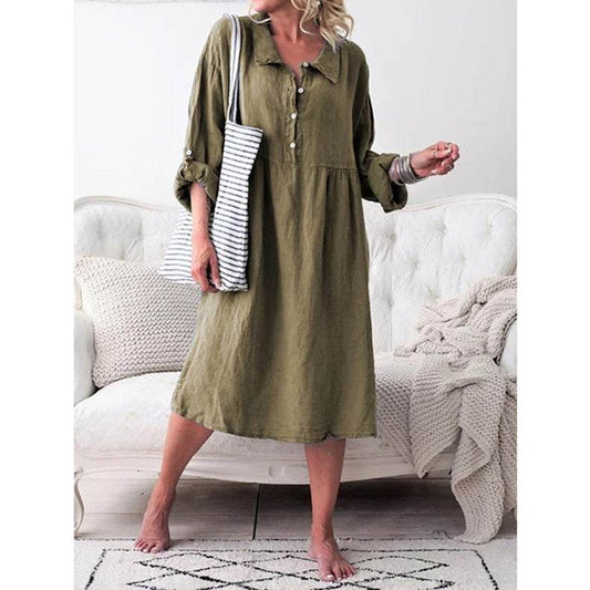 Loose button midi dress - Mubimart