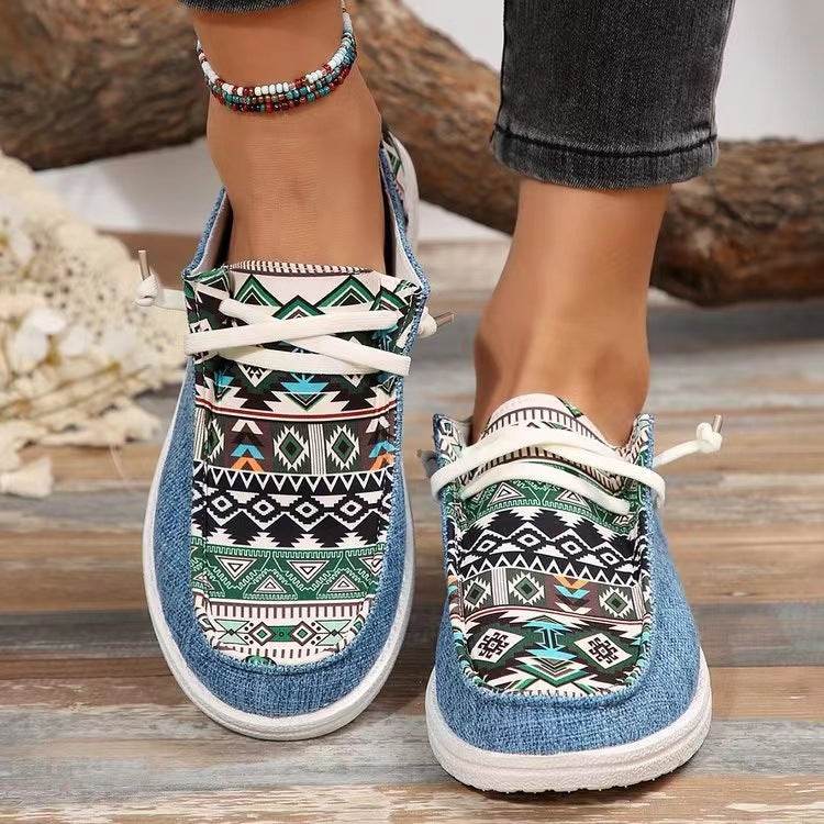 New Print Flats Shoes Summer Spring Casual Canvas Loafers For Women - Mubimart