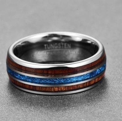 Nuncad Polished 8MM Hawaiian Koa Wood Men Ring Real Size Wedding Bands BlueVermiculite - Mubimart