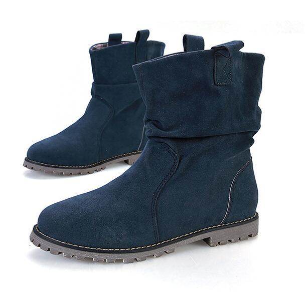 Lady's Mid-calf Boots Round Toe Wrinkled Boots Big Code - Mubimart