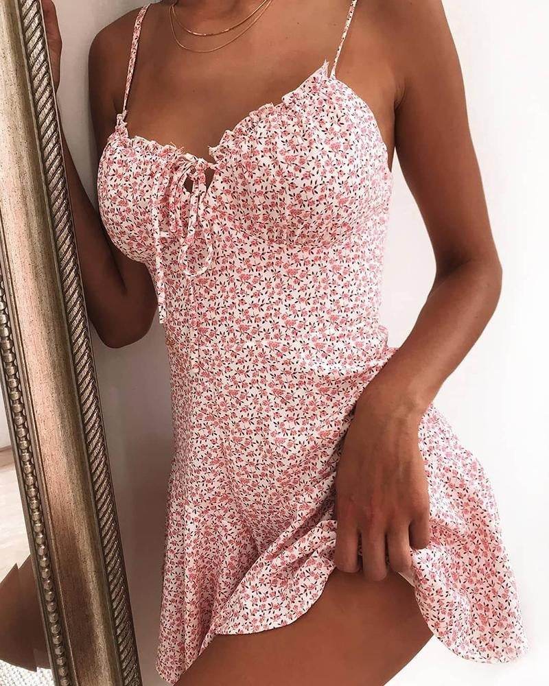 Floral Dress Mini Camisole Dress Women - Mubimart