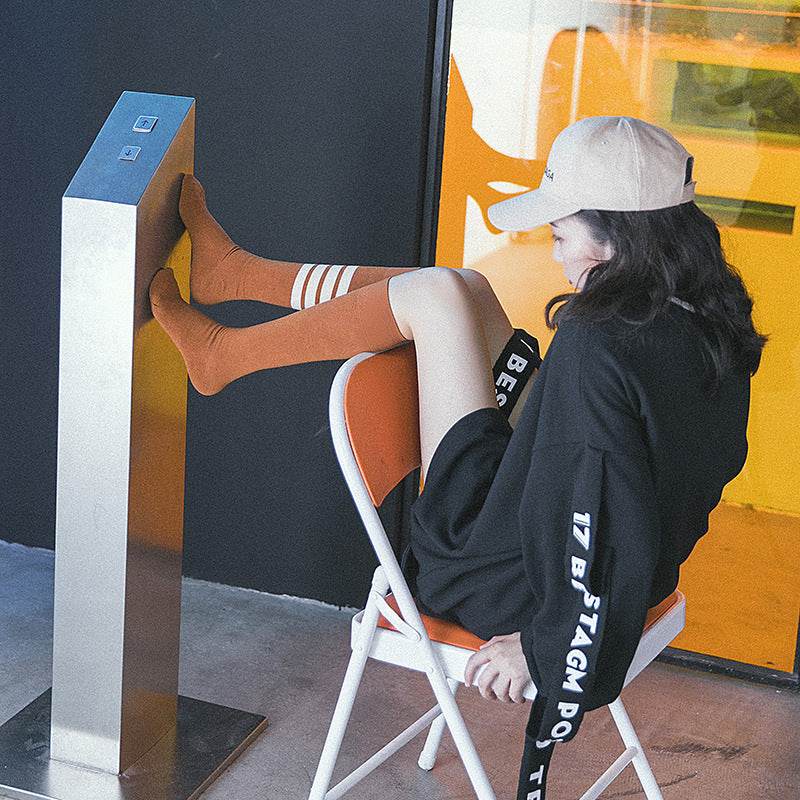 Four bars long tube knee socks - Mubimart