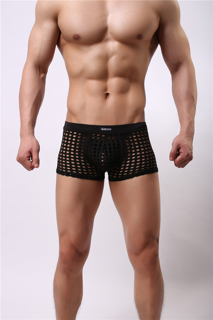 Mesh boxer briefs hollowed out