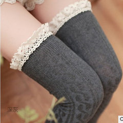 Lace lace over knee socks, high stockings, preppy stockings - Mubimart -  