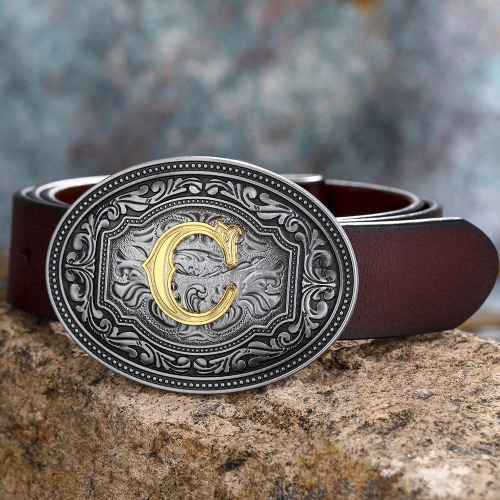 Men's And Women's Floral Letter Buckle Belts - Mubimart