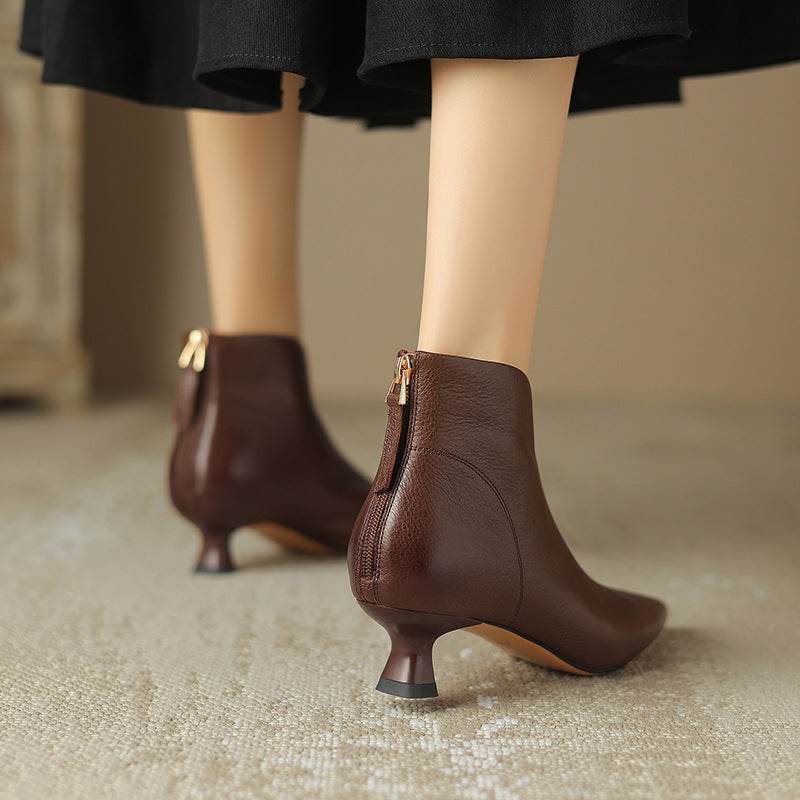 Pointed Toe Kitten Heel Short Boots For Women - Mubimart