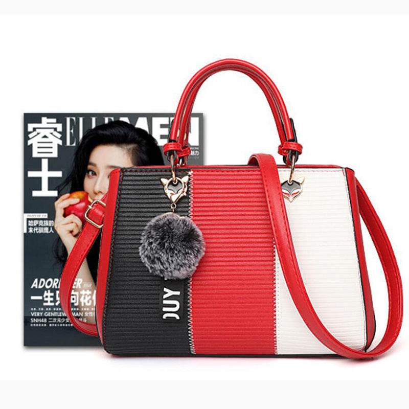 Women Hairball Ornaments Totes Patchwork Handbag Party Purse Ladies Messenger Crossbody Shoulder Bags Women Handbags - Mubimart