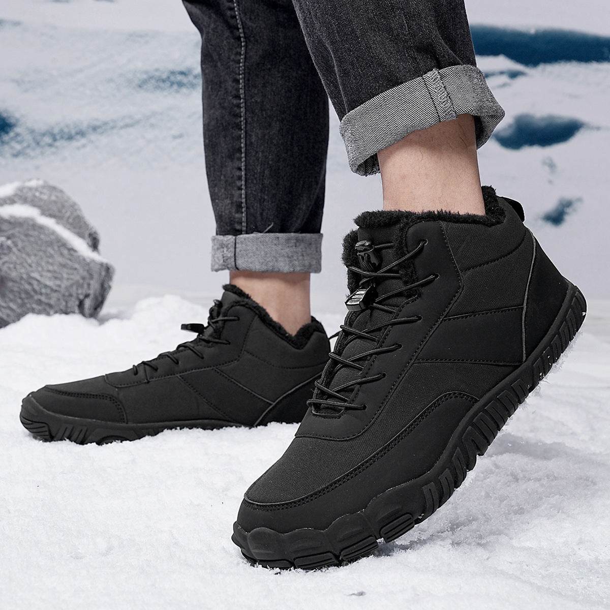 Outdoor Men's Five-finger Cotton-padded Shoes Hiking Snow Boots - Mubimart