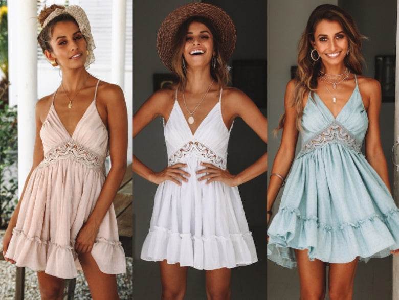 Sexy Backless Lace Slip Dress - Mubimart