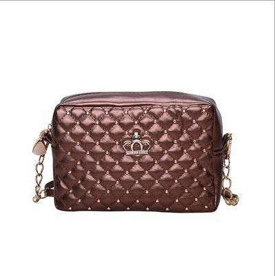 Women PU Crossbody Rivet Chain Shoulder Bag - Mubimart