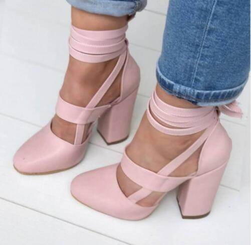 High heel thick heel strap sandals - Mubimart