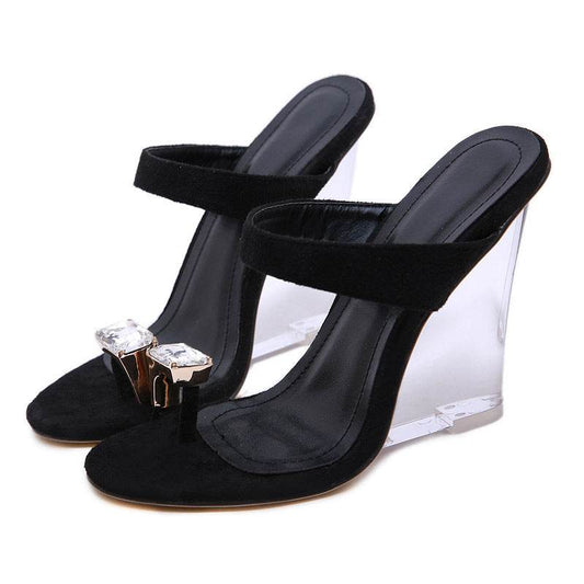 Transparent wedge toe high heel sandals - Mubimart