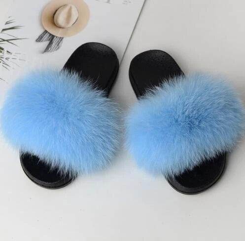 Fox fur slippers flip flops - Mubimart