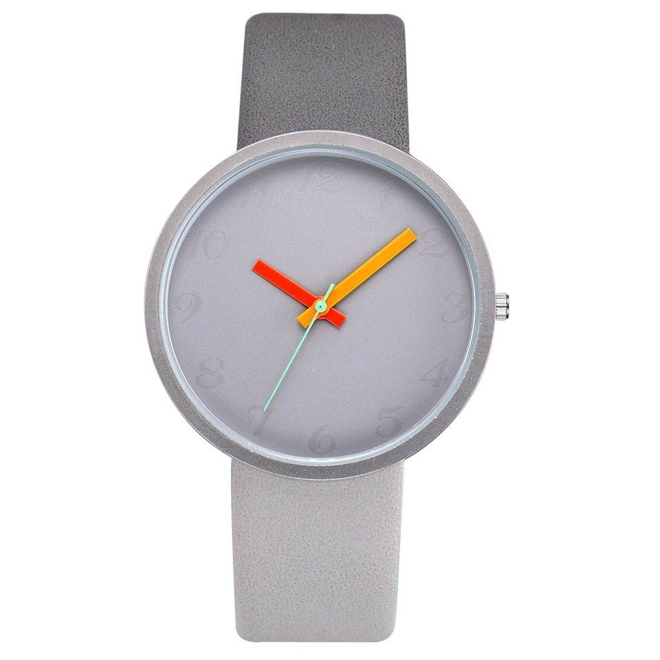 Women Watch Gray Contrast Leather Quartz Watch Women Watches Lovers Unisex Casual Ladies Wrist Watch Clock Relogio Feminino - Mubimart
