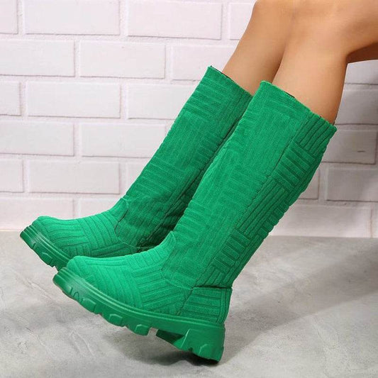 Mid Calf Boots Fashion Platform Western Boots Women Autumn Winter Shoes - Mubimart