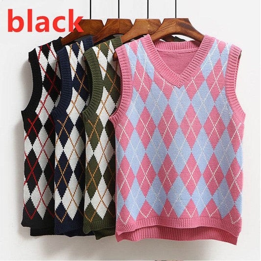 College Style Knitted Sweater Vest Women's Vest - Mubimart