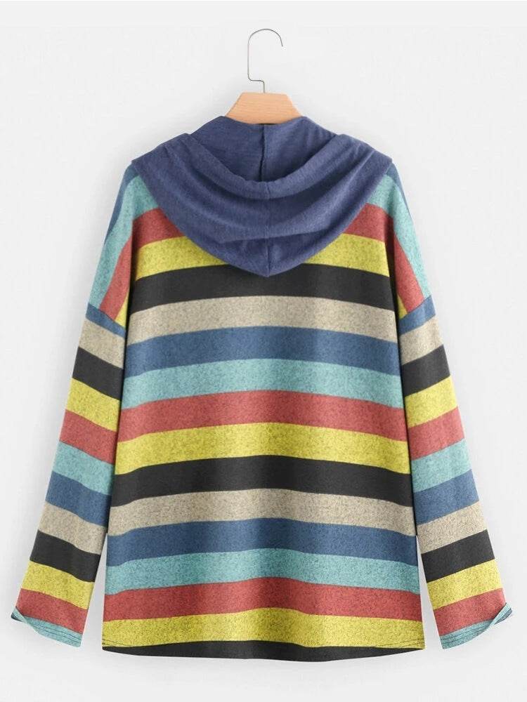 Long sleeve striped plus size sweatshirt - Mubimart