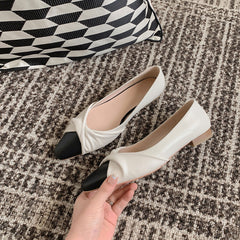 Leather Low Heel Feminine Colorblock Mary Jane Shoes