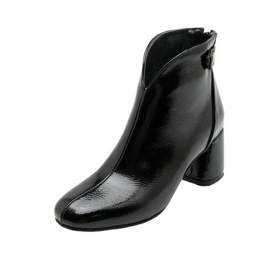 Women's block heel square heel short boots - Mubimart