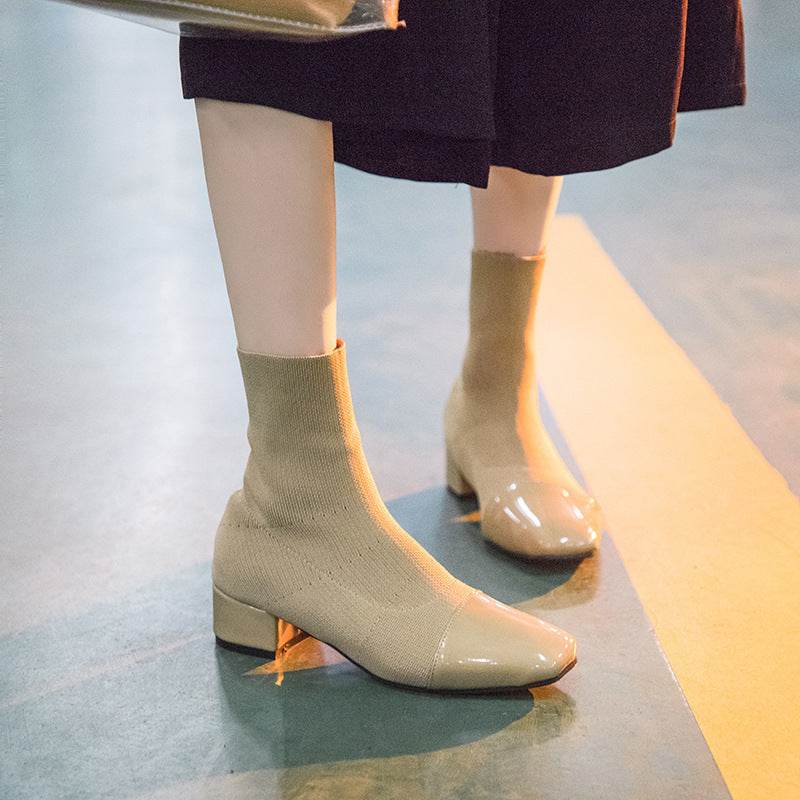 Block heel knit boots - Mubimart