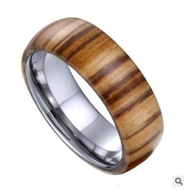 8mm Wood Ring for Men Comfory Fit Tungsten Carbide Wedding Band Inner Color Silver Dome Classic Style - Mubimart